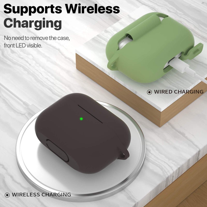 ATUAT for AirPods Pro 1st/2nd Generation Case Cover, Protective Silicone Skin Accessories with Keychain for Women Men for Apple AirPods Pro 2019/2022 Charging Case,Front LED Visible-Coffee Brown - Image 3